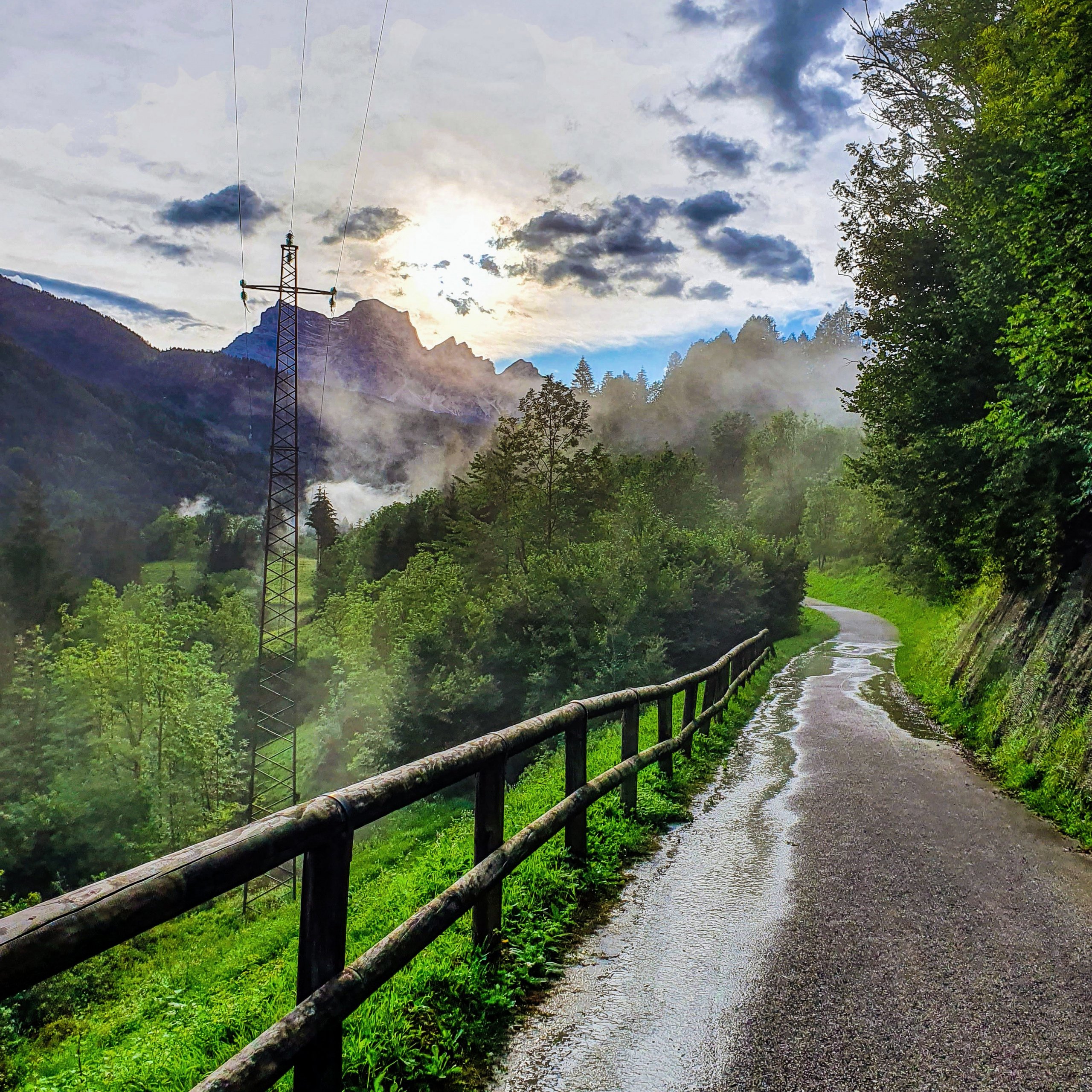 Boite Valley cycling path with Dolomites backdrop, Cadore, Dolomites