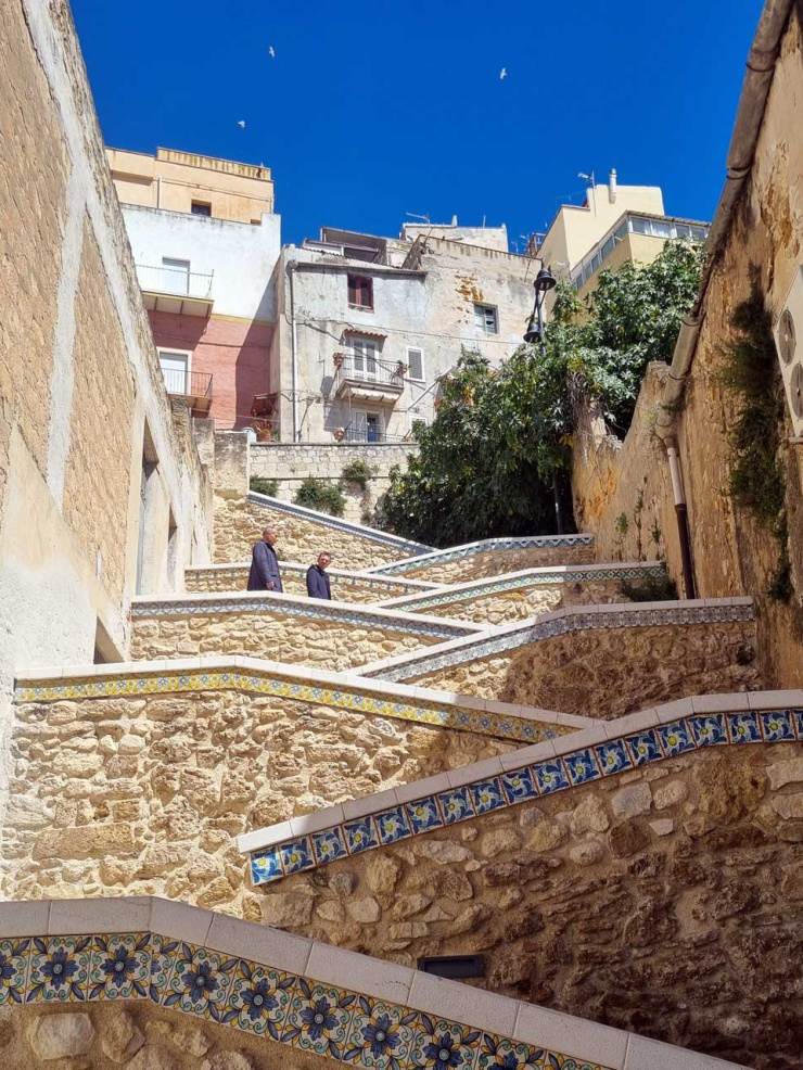 ZigZag stairs in Sciacca Old Town, Sicily, Italy