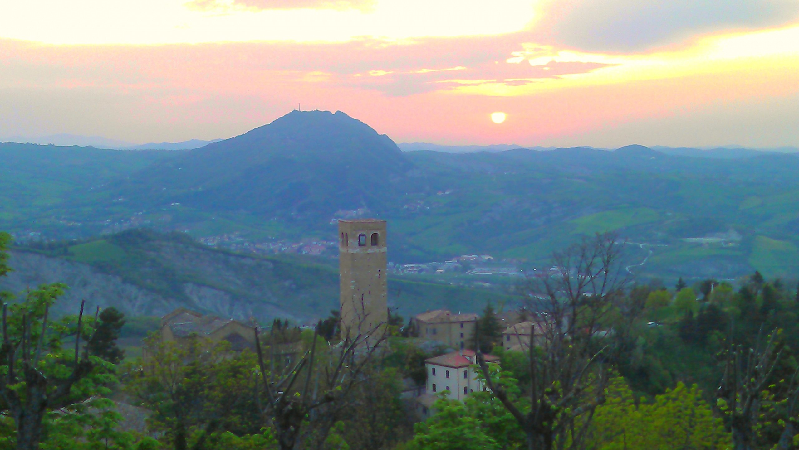 Sunset over San Leo village, Emilia Romagna, Italy