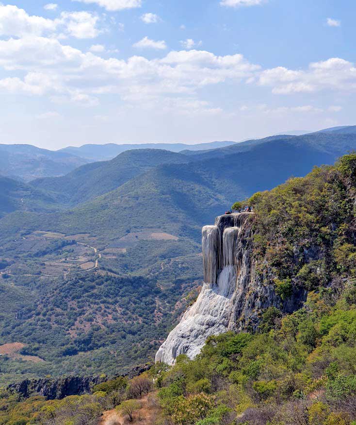 Hierve el Agua Waterfall with hill backdrop, Oaxaca, Mexico