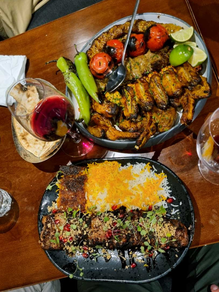 Jujeh torsh chicken kebab and mixed grill dish, Naroon Restaurant, Fitzrovia, London