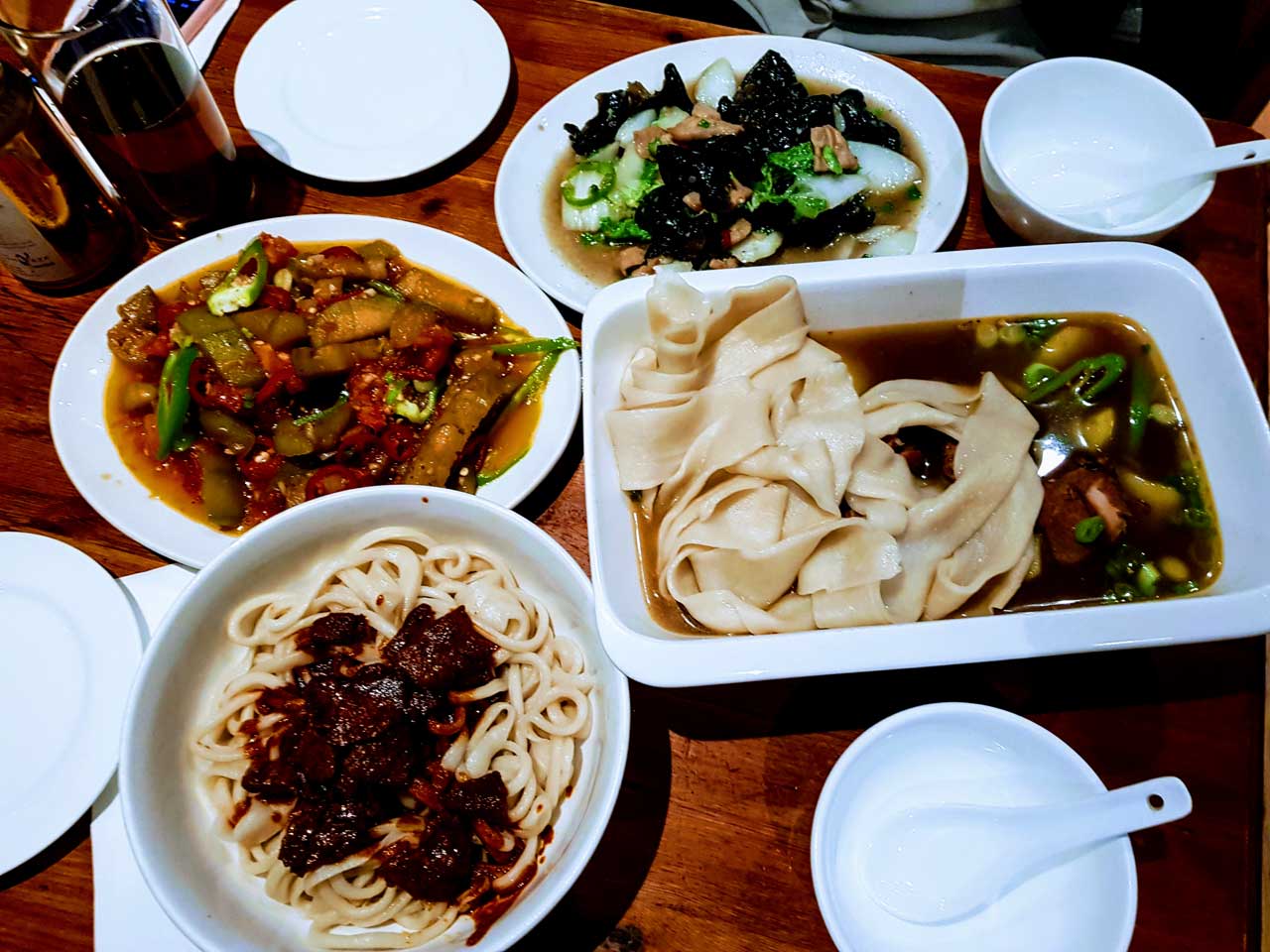 Hand-made cumin noodle dishes at Silk Road Xinjiang Restaurant, Camberwell, London