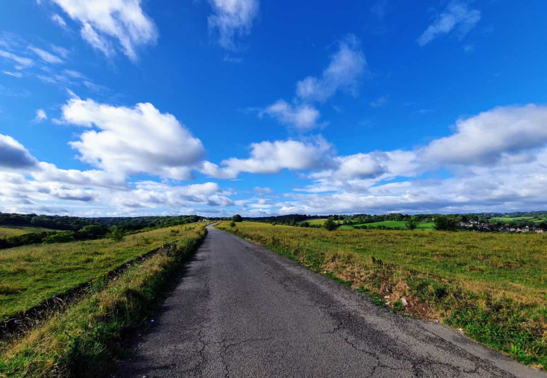 Road through Farthing Downs on a sunny day, Coulsdon, London