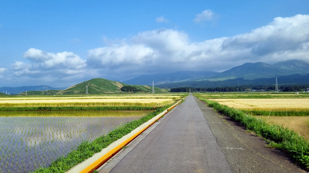 Farm road in Aso caldera