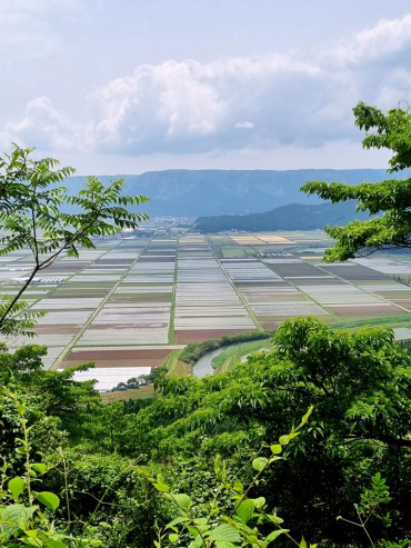 Panorama of rice fields in Aso Caldera