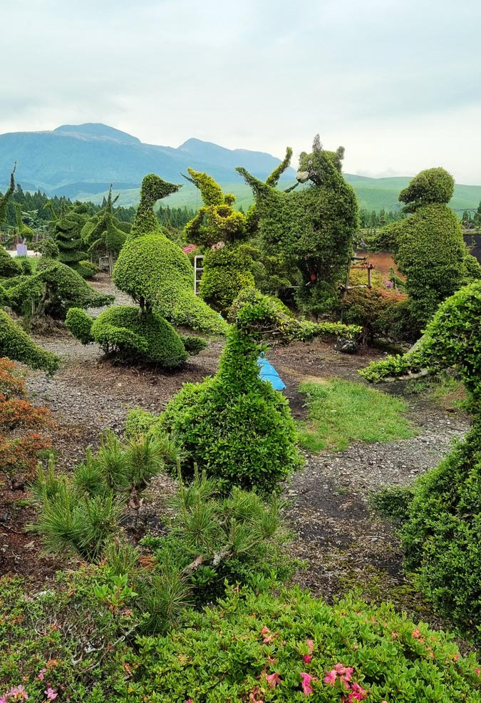 Tree and bush sculpture park in Kuju Mountains