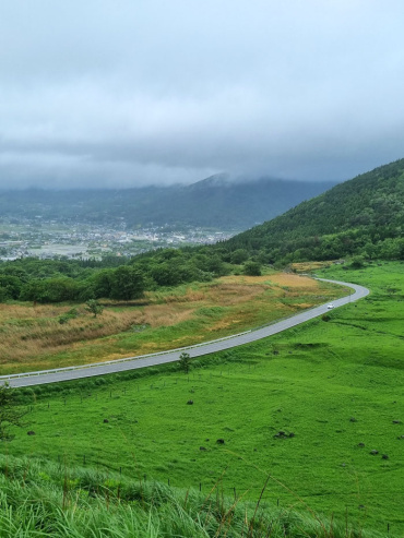 Road overlooking the town of Yufuin, Japan