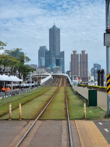 85 Sky Tower behind a tram track at Pier 2, Kaohsiung, Taiwan